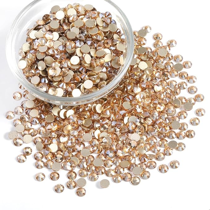 Beadsland Flatback Rhinestones Bulk,14400pcs Gold Rhinestones for Nails Crafts Clothes DIY Decoration, Golden Shadow, SS6, 1.9-2.1mm