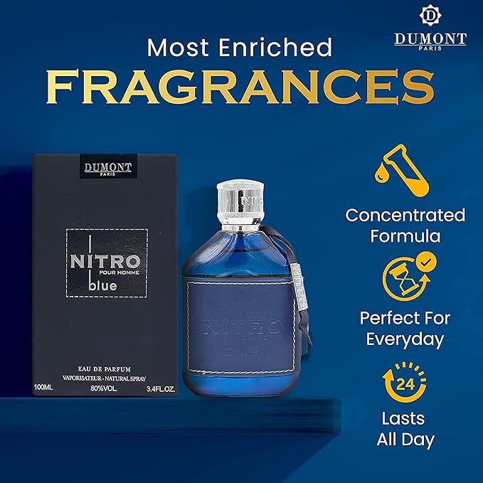 NITRO BLUE - 3.4oz - Eau De Parfum - Men’s Perfume with Fruity, Floral, Woody & Masculine Fragrance - Long Lasting Cologne Mist & Body Spray - for Him