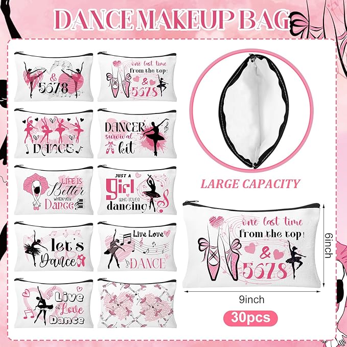 30pcs Dance Makeup Bag Dance Cosmetic Bags Dancer Gifts Survival Kit Pouch Travel Toiletry Bag Dance Team Gifts for Girls Women Dance Teacher Competition