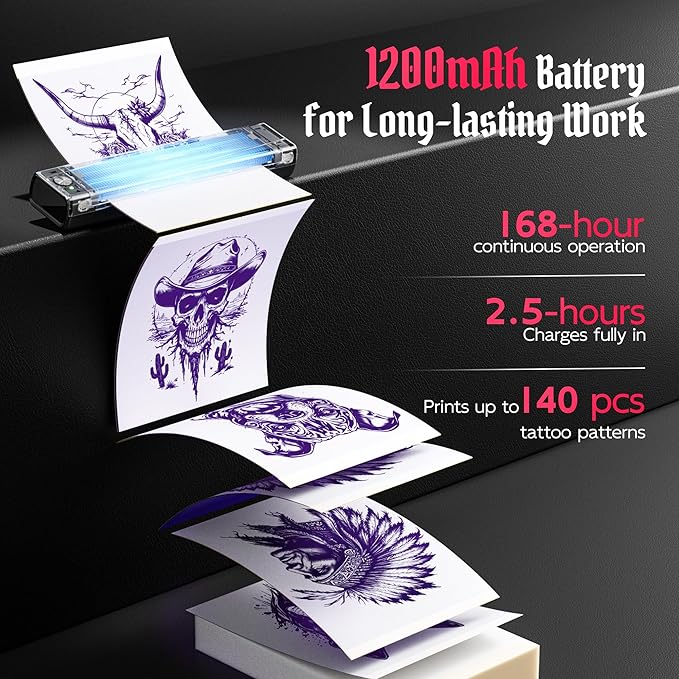 2025 New Version Tattoo Stencil Printer with 10pcs Transfer Paper, Wireless Thermal Tattoo Transfer Printer, Bluetooth Portable Tattoo Machine for Beginners Compatible with Smartphone & Pad