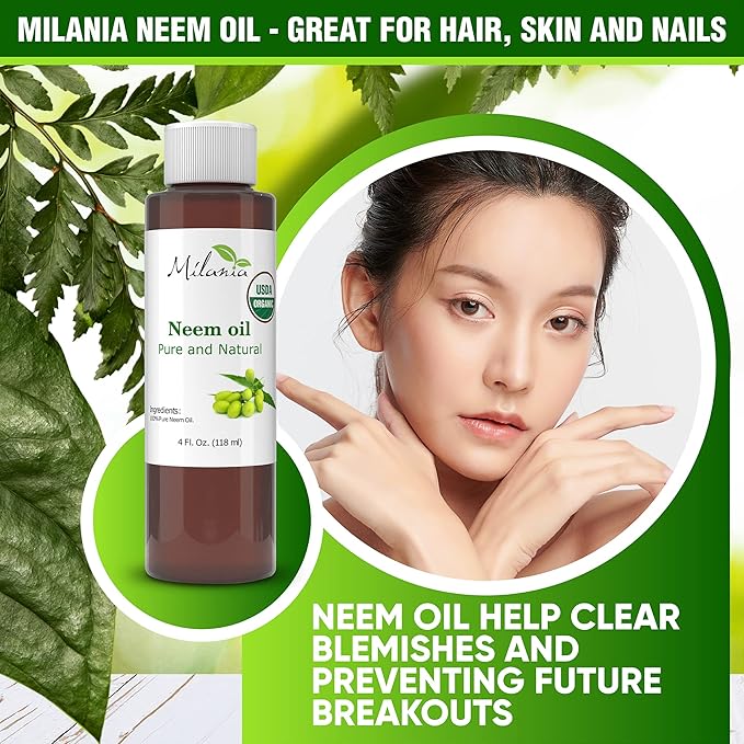 MILANIA Premium Organic Neem Oil Virgin, Cold Pressed, Unrefined 100% Pure Natural Grade A. Excellent Quality.(4 Fl. Oz.)