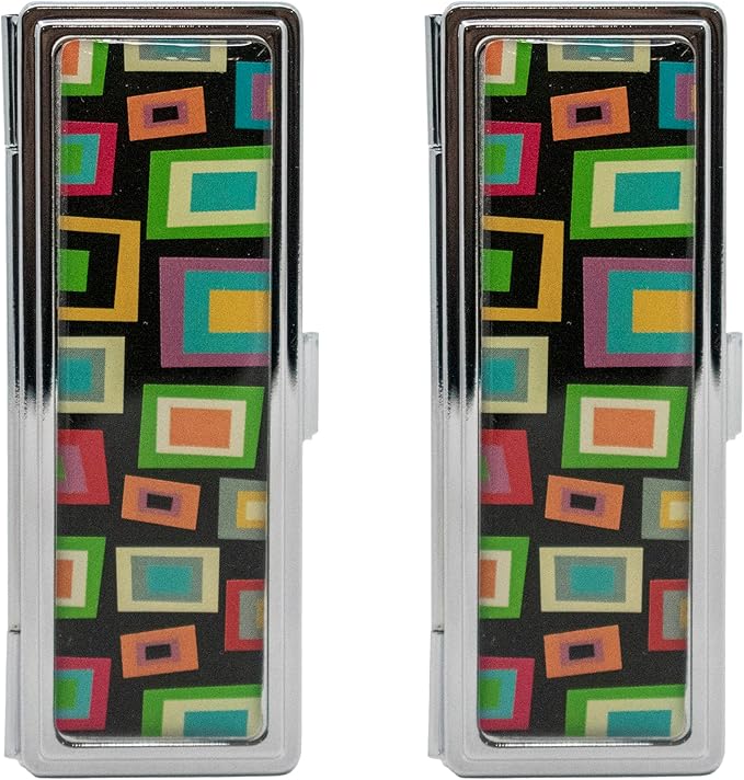 Stephanie Imports Set of 2 Rectangular Vintage Lipstick Cases With Glass Mirror (Retro Squares)