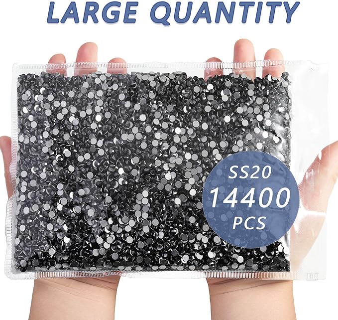 Beadsland Flatback Rhinestones Bulk, 14400pcs Rhinestones for Nails Crafts Clothes DIY Decoration, Jet Hematite, SS20, 4.6-4.8mm