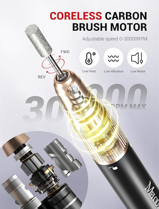 MelodySusie 30000RPM Portable Electric Nail Drill with Nail Art Brushes Set