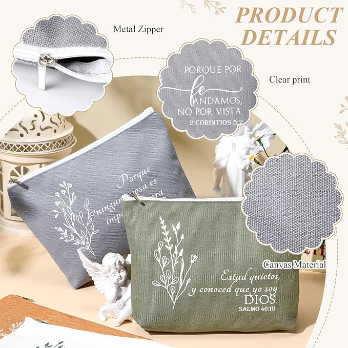 10Pcs Christian Gifts for Women Religious Cosmetic Bags Inspirational Bible Verse Pencil Pouch Canvas Makeup Bags Bulk with Zipper for Mother Sister Church Favors