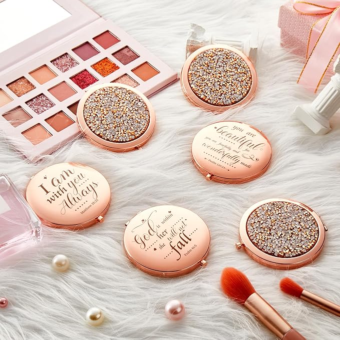 Thyle 12 Pcs Christian Compact Mirror Gifts for Women Bible Verse Bulk Hand Makeup Compact Purse Mirror Inspirational Religious Baptism Gift for Teacher Mother's Day Women Nurse(Rose Gold)