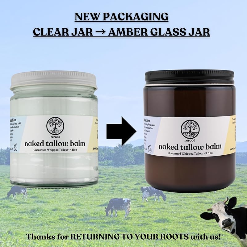Beef Tallow for Skin - NAKED TALLOW BALM I 1 Ingredient - 100% Grass Fed Beef Tallow | Whole Body & Face | Whipped & UNSCENTED for Sensititve Dry Skin, Babies, Eczema, Psoriasis, Rosacea (9oz)