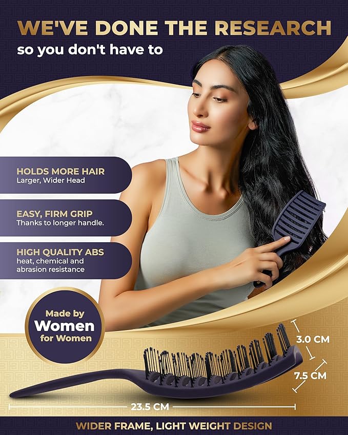 Vented Brush for Blow Drying, Shower & Thick, Coily or Straight Hair | Detangling Brush with Curved Vents & Wide Frame (Empowered Purple)