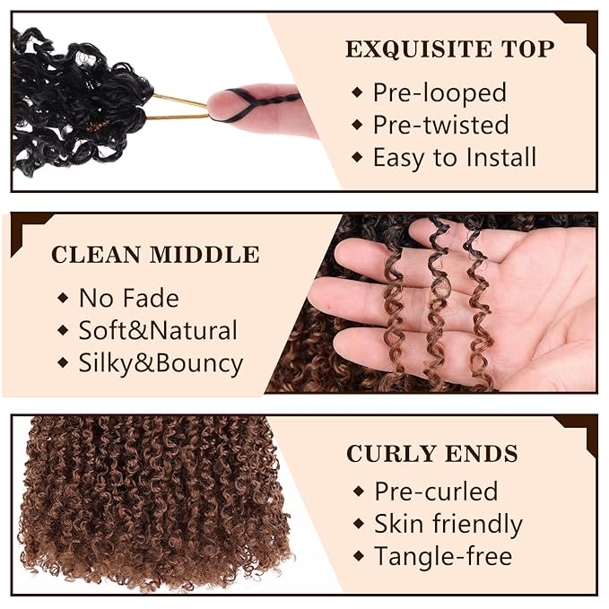 COOKOO 12 Inch 30 Strands/PCS Pre-twisted Yanky Twist Crochet Braids Hair 8 Bundles Micro Yanky Twists Crochet Hair for Women Pre-looped Spring Twists Braiding Hair with Culy Ends 1B/30#