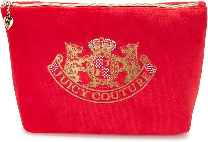 Juicy Couture Women's Cosmetics Bag - Travel Makeup and Toiletries Top Zip Wedge Pouch, Size One Size, Red