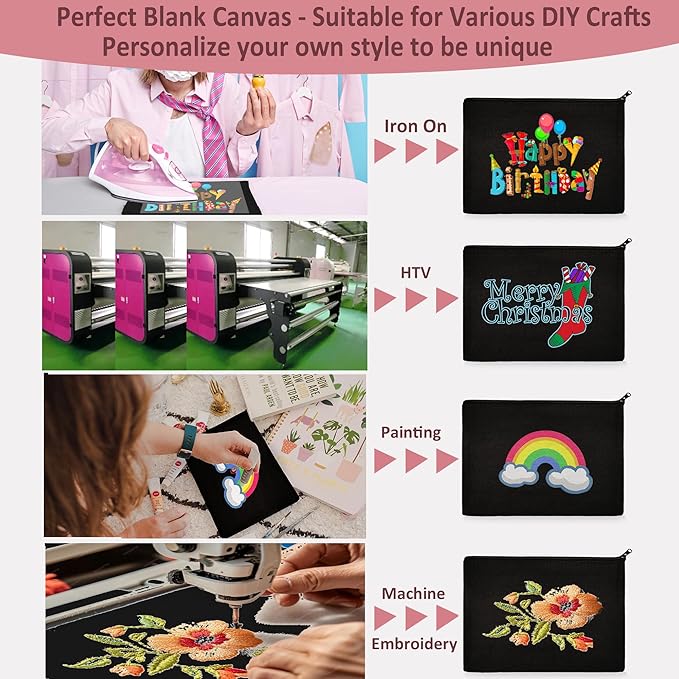 Koolmox Canvas Pouches with Zipper 8x5'', 30 pack Small Canvas Zippered Pouches Plain to Personalize DIY Crafts Vinyl Print Print, for Makeup Cosmetic Purse Pen Pencil Organizing