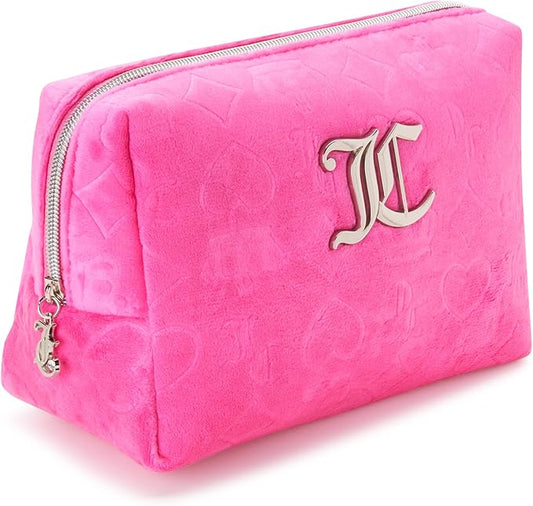 Juicy Couture Women's Cosmetics Bag - Travel Makeup and Toiletries Clutch Wedge Pouch, Hot Pink