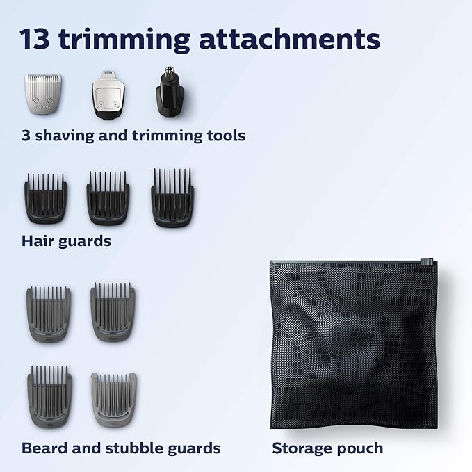 Norelco Philips Multigroomer All-in-One Trimmer Series 3000, 13 Piece Mens Grooming Kit, for Beard, Face, Nose, and Ear Hair Trimmer and Hair Clipper, NO Blade Oil Needed, MG3750/60