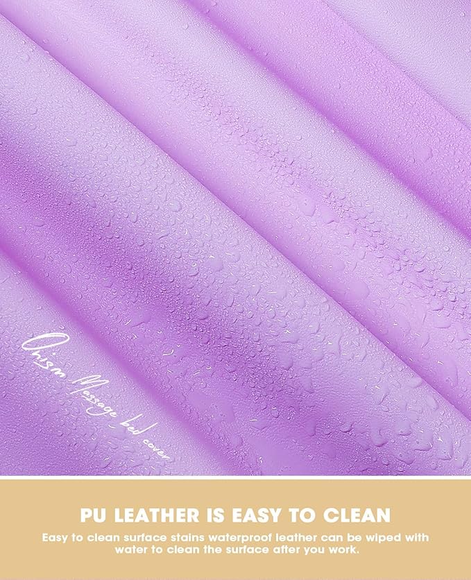 Onism Lash Bed Cover, Wipeable PU Leather Massage Table Cover with Storage Pocket, Waterproof Soft Comfortable Wax Bed Cover for Eyelash Extension, Perfect for Salon Spa Tattoo, Lavender