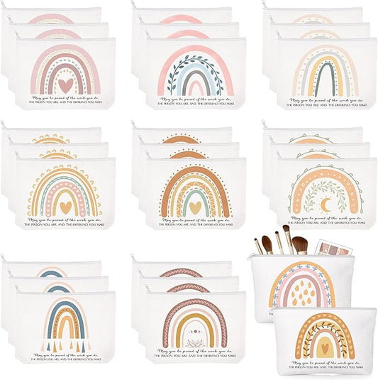 Sieral 30 Pcs Rainbow Canvas Makeup Bags Bulk Employee Appreciation Gifts Graduation Inspirational Cosmetic Bags Thank You Gifts for Teacher Secretary Coworker Volunteer Nurse(Delicate)