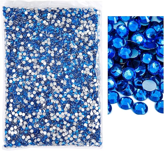Blinginbox Flatback Rhinestones Bulk,14400pcs Crystal Round Loose Gemstones Glass Rhinestones for Crafts Makeup Nail Art Clothes Shoes DIY Decorations(SS10,2.7-2.9mm,Capri Blue)