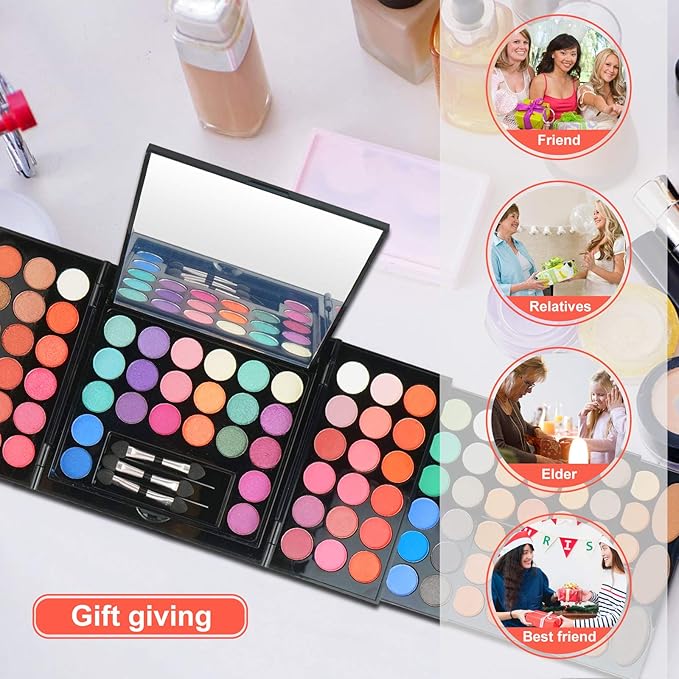 Pure Vie All-in-One Holiday Makeup Gift Set Essential Starter Full Makeup Kit for Women Include Colorful Highly Pigment Shimmer Glitter Eyeshadow Palette Concealer Blush Eyeliner Face Powder Lipgloss