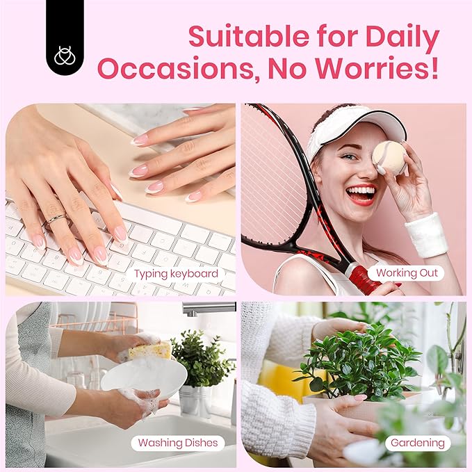 Beetles X Press Kit Gel Nail Kit, Press On Nails Short Almond Kit with 224Pcs French Nail Tips Nail Glue & Remover Builder Top Coat Mini Nail Lamp All-in-One DIY Nail Kit Gift for Women