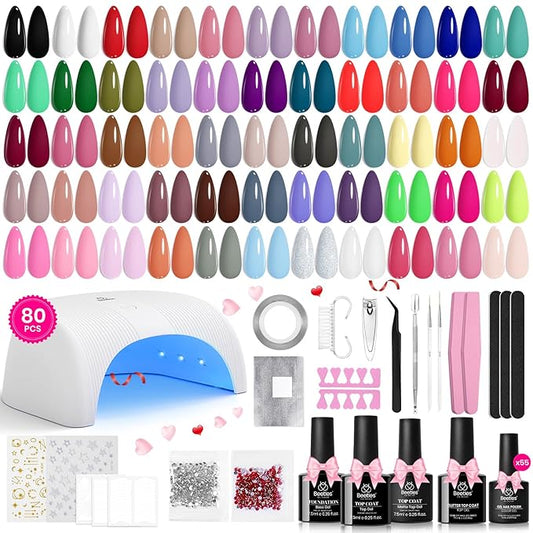 Beetles Gel Nail Polish Kit with U V Light 80Pcs Color Enchantment 55 Colors Gel Polish Starter Kit with Base Top Coat Nail Art Stickers Manicure Tools Gift for Women