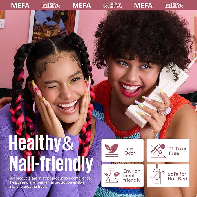 MEFA 19 Pcs Gel Nail Polish Kit with U V Light, 12 Colors Gel Nail Polish Set with Base Top Coat Burgundy Red Champagne Gold Gel Soak Off Purple Manicure Tools Beginners Salon Art DIY for Women