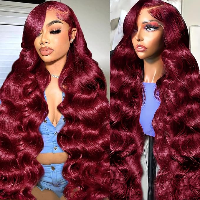 99J Burgundy Lace Front Wigs Human Hair Body Wave 13x6 HD Transparent Lace Front Wigs Human Hair Pre Plucked with Baby Hair 99j Red Wine Glueless Human Hair Wigs for Women 26 Inch
