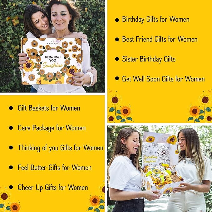 18Pcs Sunflower Gifts for Women - Unique Gift Basket Set - Birthday Gifts for Women, Best Friend, or Sister - Sunshine Box Care Package, Get Well Soon, Thinking of You, Friendship Basket