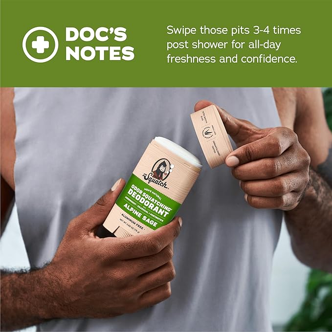 Dr. Squatch Natural Deodorant for Men - Odor-Squatching Aluminum Free - Alpine Sage (2.65 oz, 3-Pack)