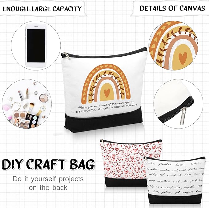 Sieral 30 Pcs Rainbow Canvas Makeup Bags Bulk Employee Appreciation Gifts Graduation Inspirational Cosmetic Bags Thank You Gifts for Teacher Secretary Coworker Volunteer Nurse(Vibrant)