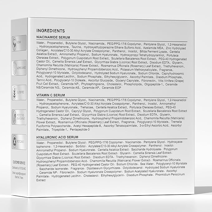 Vitamin C Serum with Niacinamide Serum & Hyaluronic Acid Serum for Face, Facial Serum Set