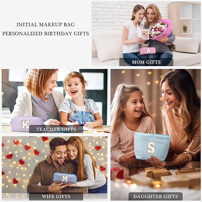 YOOLIFE Birthday Gifts for Women Her - Personalized Cute Initial Cosmetic Makeup Pouch Make Up Travel Bag for Mothers Day Gifts Teacher Sister Friend Girlfriend Mothers Day Gifts for Mom D