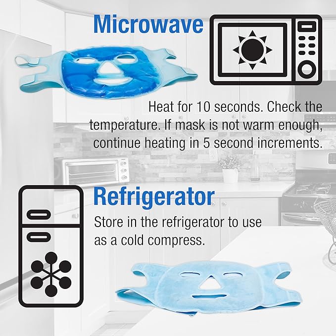 Eurow Luxe Hot & Cold Gel Face Mask with Dual-Sided Comfort, Adjustable Straps, Reusable for Stress Relief, Reducing Puffiness, and Relaxation, Full Coverage, Ideal for Soothing Eyes and Skin, Blue