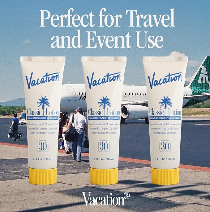 Vacation Mini Classic Sunscreen SPF 30, Water-Resistant, Bulk Suntan Lotion, Bachelorette Party Favors, Beach Must Haves, Traveling Essentials, Travel Size, 1 Fl. Oz. (Value Pack of 12)