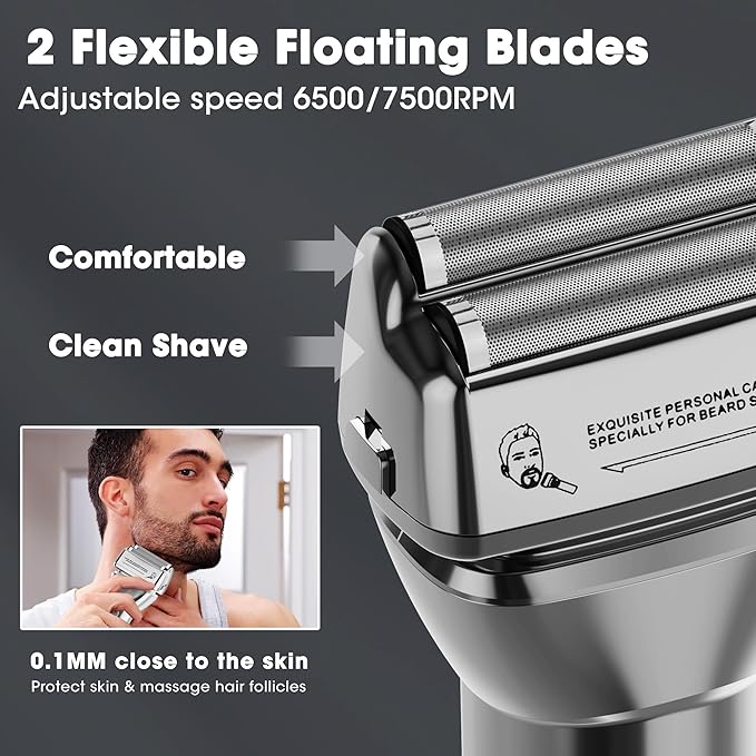 Karrte Professional Hair Clippers and Trimmer Set for Men, T-Shaper Trimmer & Foil Shaver, Nose & Ear Hair Trimmer, Cordless Clippers and Grooming Set, Hair Cutting Kit with LED Display Silver