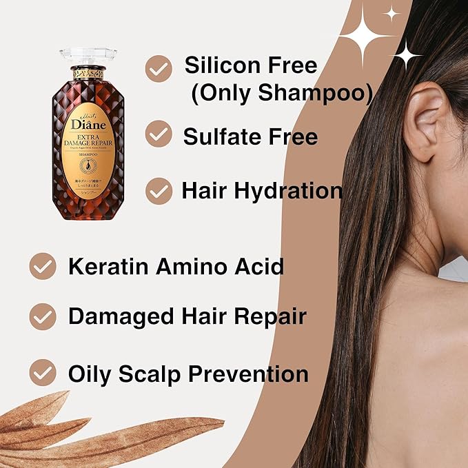 Moist Diane Keratin Shampoo and Conditioner Set for Damaged Hair Women & Men, Organic Hair Care with Argan Oil & Keratin from Japan, Silicone & Sulfate Free, EXTRA DAMAGE REPAIR, 30.4 Fl Oz