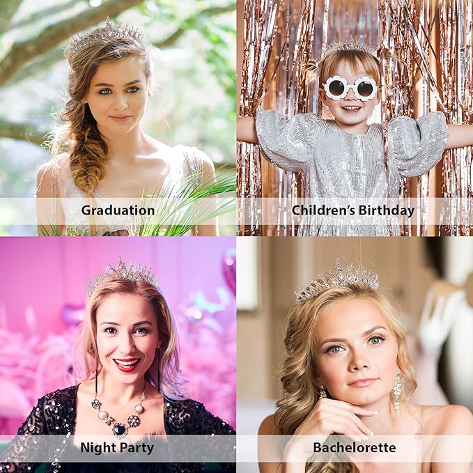 LIMELIA Women's Tiara for Henna Wedding Party|Glitter Hair Accessories for Bridal Birthday Pageant Prom Halloween Cos-play Christmas Party|Tulip-Silver