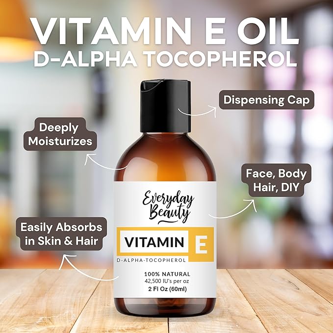 Pure Vitamin E Oil - D-Alpha Tocopherol 100% Pure & All Natural 2oz 42,500 IU per oz - Thick, Amber Color, Nutty Aroma - From Wheat Germ -Face Body Hair -DIY Cosmetics & After Surgery Scars