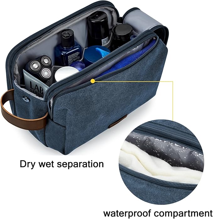 BAGSMART Toiletry Bag for Men, Canvas Travel Toiletry Organizer Dopp Kit Water-resistant Shaving Bag for Toiletries Accessories,Navy Blue-Large