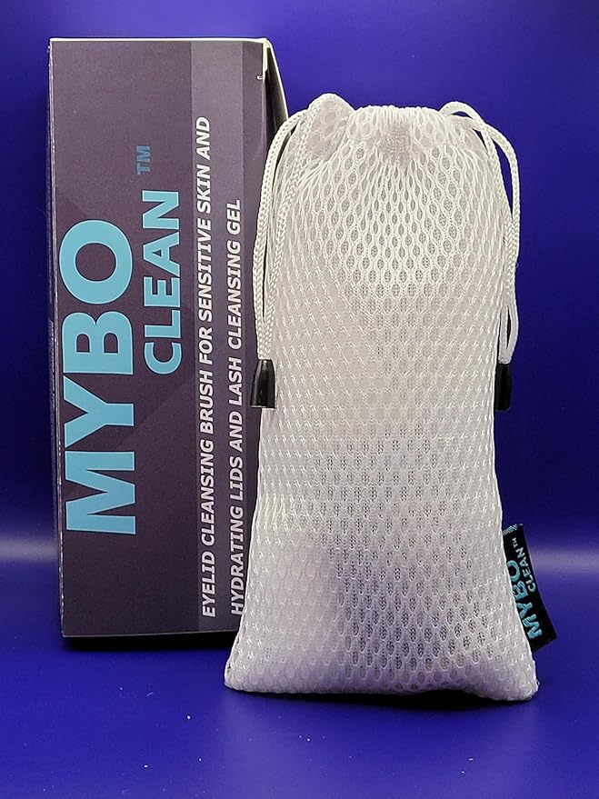 Mybo Clean Eyelid Cleansing Brush for Sensitive Skin (1 Pc) + Hydrating Lids and Lash Cleansing Gel (1Pc) + Travel Bag Ideal for Gentle Cleansing of the Eyelids On the Go