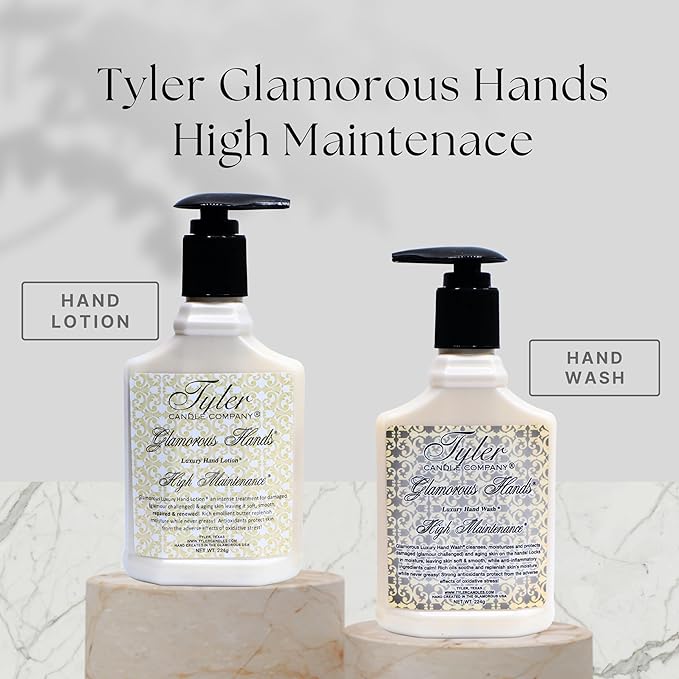 Worldwide Nutrition Bundle: Tyler High Maintenance Glamorous Hand Wash and Hand Lotion Gift Set - 2 Pack, 8 Oz Hand Cream Pump Bottles for Skin Care and Multi-Purpose Key Chain