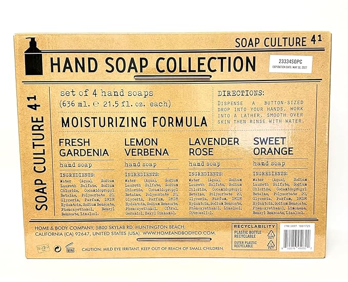Soap Culture Hand Soap Collection, Gift Set of 4 x 21.5 oz bottles, Fresh Gardenia, Lemon Verbena, Lavender Rose, and Sweet Orange