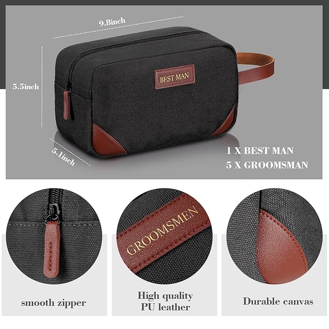 Eccliy 6 Set Groomsmen Gifts Men Toiletry Bags Men's Travel Shaving Kit Bathroom Bags Water Resistant Toiletry Case for Wedding Groomsman Proposal Gift Travel Accessories(Black)