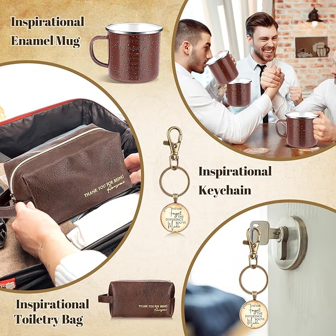 Dandat 3 Pcs Thank You Gift for Men Employee Appreciation Gift Leather Toiletry Bag 12 oz Inspirational Enamel Mug Motivational Keychain May You Be Proud Sign for Coach Men Teacher Male Staff (Brown)