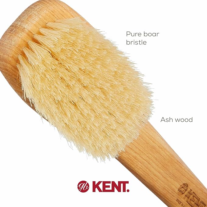 Kent FD5 Beechwood Wood Long Handle Shower Bath Body Brush. for Skin Exfoliate and Massage. 100% Boar Bristles. Best Back Body, Foot and Leg Scrubber Brushing for Wet and Dry Body. Made in England