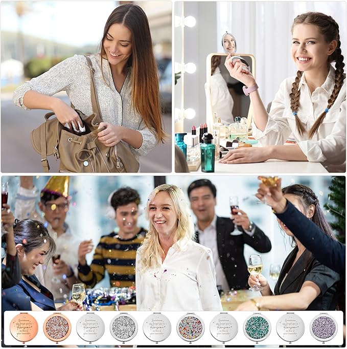 Roowest 10 Pcs Inspirational Compact Mirror Sometimes You Forget You're Awesome Appreciation Gifts for Women Mother's Day Party Favors Magnifying Pocket Mirror (Assorted Colors)