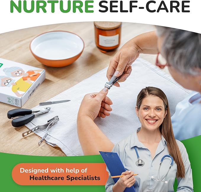 Finger & Toe Nail Clippers for Thick Nails for Seniors - 4-Piece Heavy Duty Toenail Clippers for Seniors - Professional Wide Trimmers for Diabetic People - Complete Kit with Storage Bag