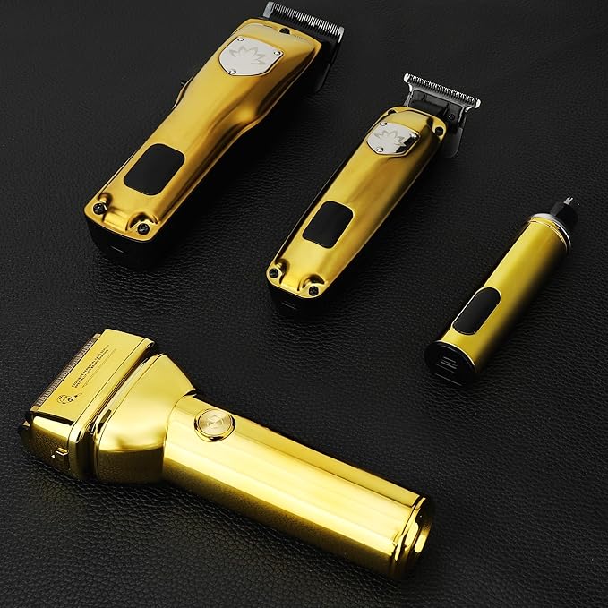 Karrte Professional Hair Clippers and Trimmer Set for Men, T-Shaper Trimmer & Foil Shaver, Nose & Ear Hair Trimmer, Cordless Clippers and Grooming Set, Hair Cutting Kit with LED Display Gold