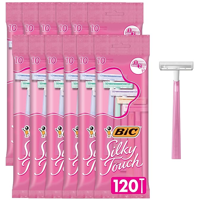 BIC Silky Touch Women's Disposable Razors; With 2 Blades; Pretty Pastel Razor Handles; 10 Count Value Pack of Shaving Razors