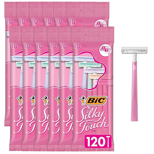 BIC Silky Touch Women's Disposable Razors; With 2 Blades; Pretty Pastel Razor Handles; 10 Count Value Pack of Shaving Razors