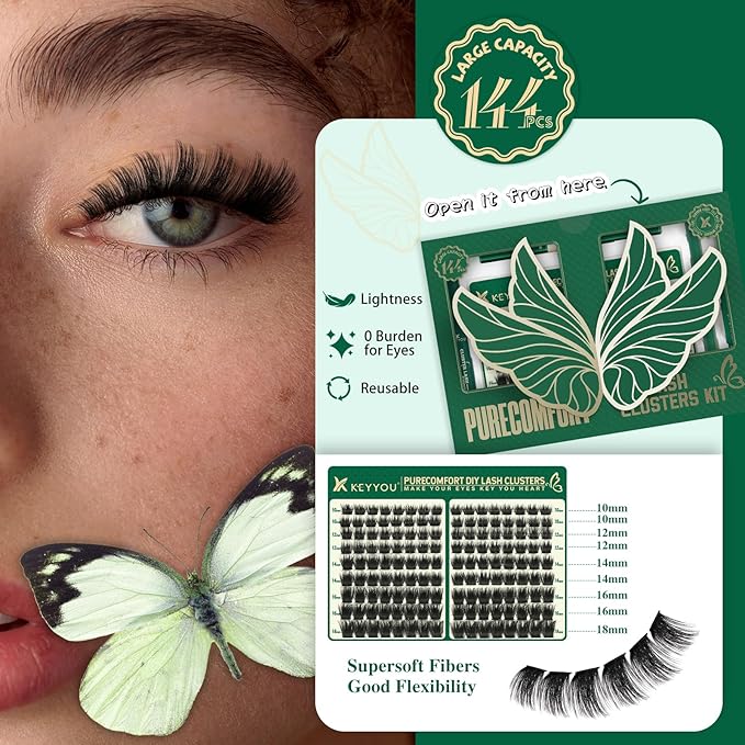 Lash Extension Kit 144pcs Thick Super Soft Lash Clusters with Lash Bond and Seal Lash Glue Remover Lash Applicator and Lash Brush Easy to DIY at Home（PC02-D-10-18MIX）