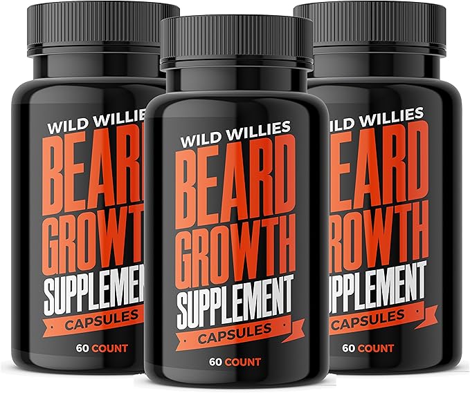 Wild Willies Beard Growth Vitamins - Natural BioSitol ASX Complex Beard Growth Supplements for Men - 60 Capsules Anti Hair Loss Pills - Supplement for Fuller Thicker Beard Support, Prevent Itchiness
